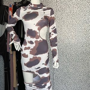 Cow print cut out dress